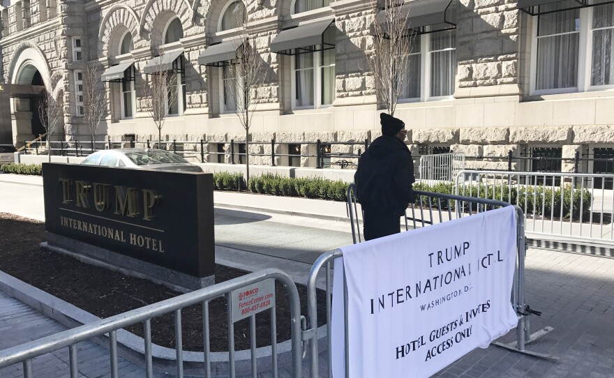 A barricade is set up outside the Trump International Hotel in Washington, D.C.