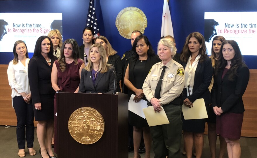 San Diego County District Attorney Summer Stephan announces her office's participation in a new campaign to encourage domestic violence victims to come forward, Oct. 4, 2018.