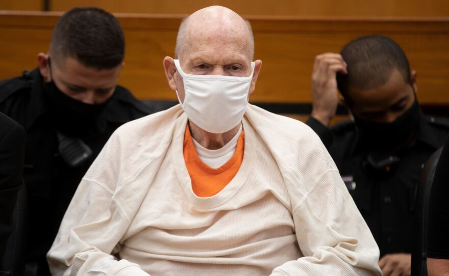 Joseph James DeAngelo, better known as the Golden State Killer, was sentenced on Friday to life in prison after admitting to more than a dozen murders in the 1970s and '80s. DeAngelo is seen here  in court on Thursday in Sacramento, Calif.