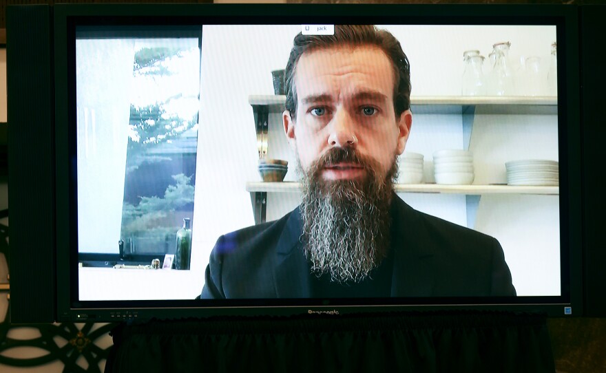 Former Twitter CEO Jack Dorsey testifying remotely during a 2020 Senate hearing.