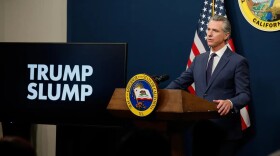 Gov. Gavin Newsom addresses the media during a press conference unveiling his revised 2025-26 budget proposal at the Capitol Annex Swing Space in Sacramento on May 14, 2025.