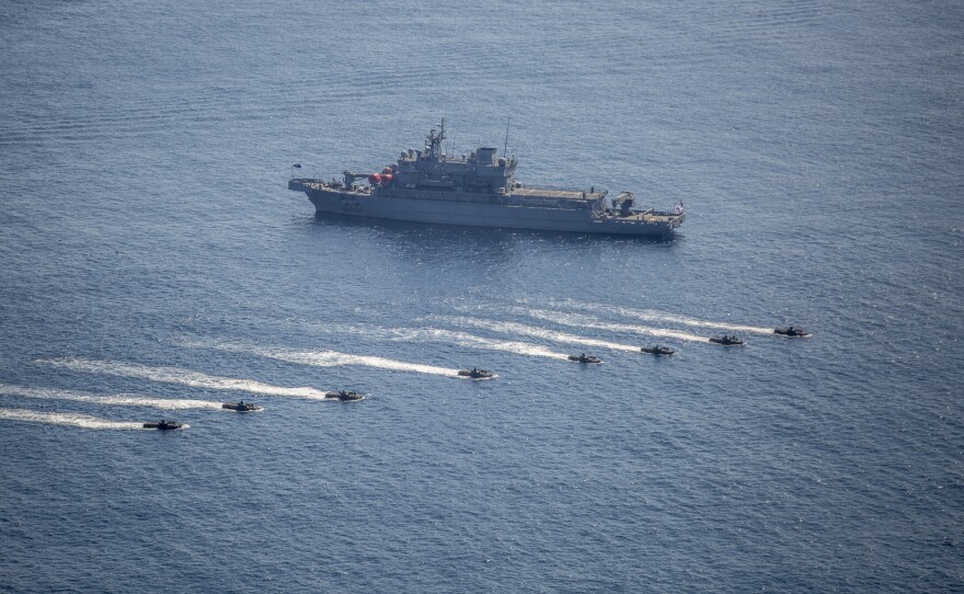 The Republic of Korea's amphibious assault vehicles maneuver into formation for a beach assault practice in preparation for the Ssang Young exercise with U.S. Marines and others, March 11, 2016.