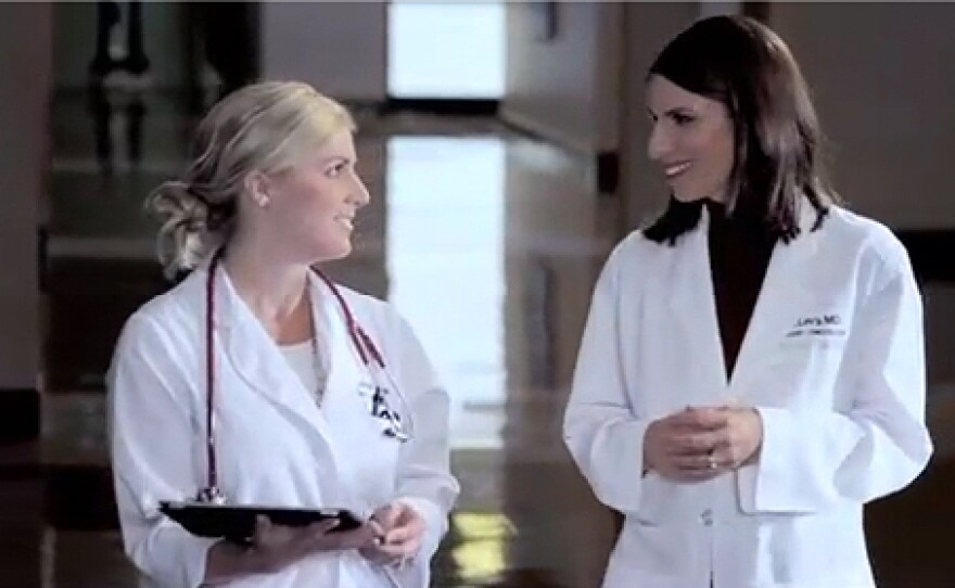 A screen grab of a video ad for Vanderbilt University Medical Center features Dr. Mia Levy (right), an oncologist.