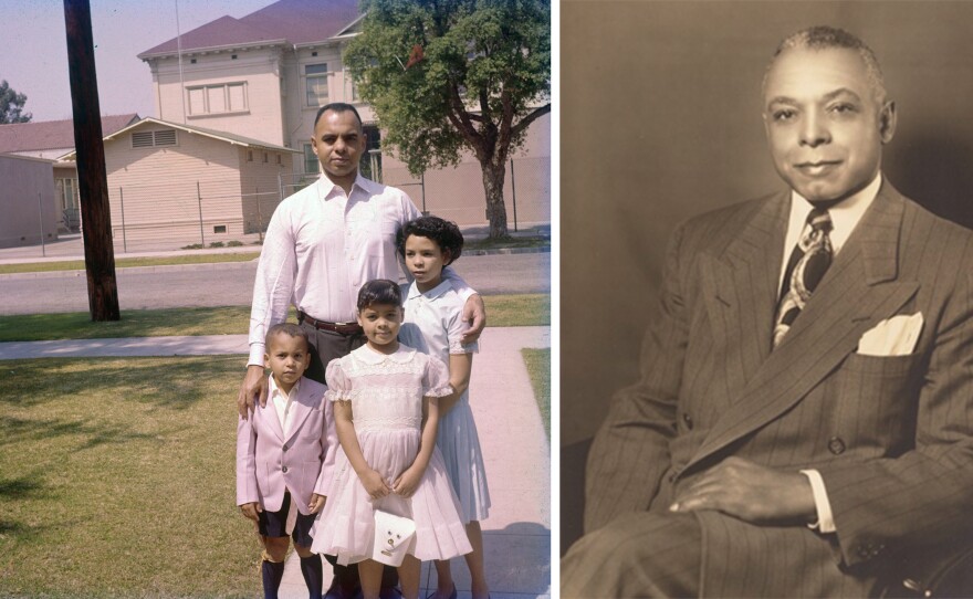Left: Ivan Abbott Houston (bottom left), with his father Ivan J. Houston and sisters Pamela Houston-Chretien and Kathi Houston-Berryman in front of their house on West 24th St., across the street from 24th Street School, on Easter Sunday, in the late 1950s. Right: Entrepreneur Norman Houston, who bought property in 1938, was the first African American known to purchase a home in Sugar Hill.