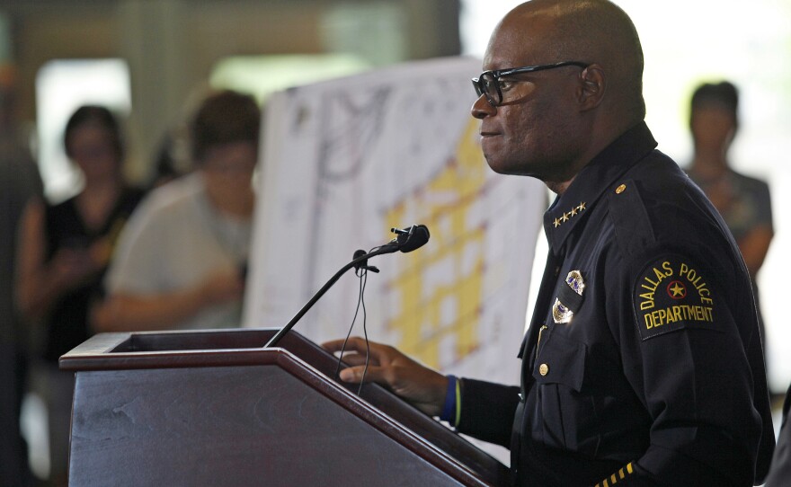 Dallas Police Chief David Brown speaks at a city hall press conference on the fatal shootings of five police officers on Friday.