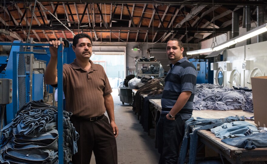 Raul Quintero and his son Oscar, owners of Blue Creations at their factory.