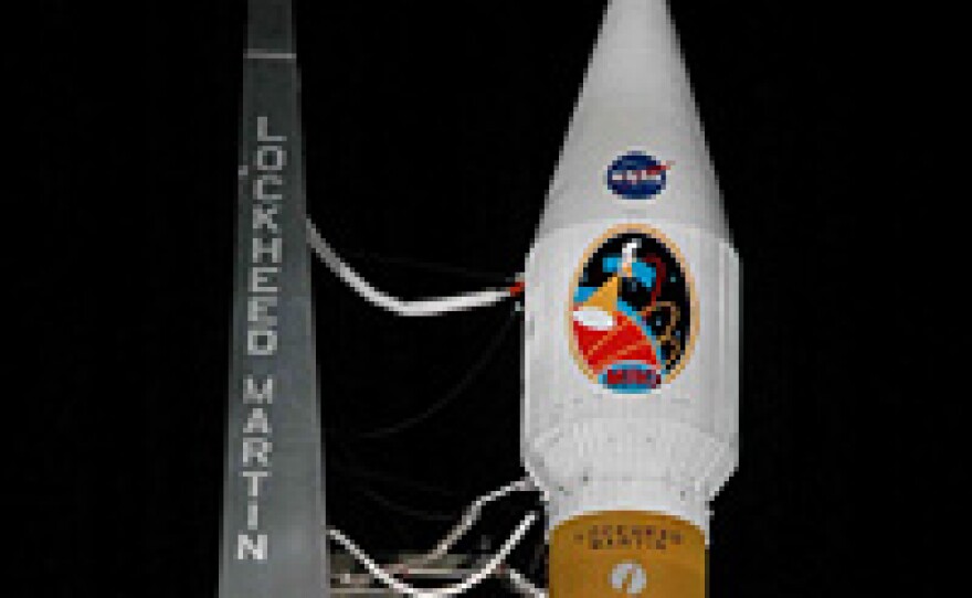 The Mars Reconnaissance Orbiter spacecraft sits atop a Lockheed Martin Atlas V rocket at Cape Canaveral Air Force Station in Cape Canaveral, Florida Aug. 11.