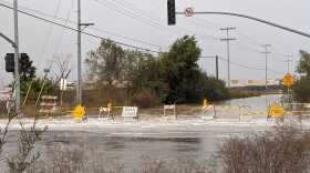 The flooded intersection of La Media and Airway roads in Otay Mesa following a rainstorm on Nov. 20, 2019.