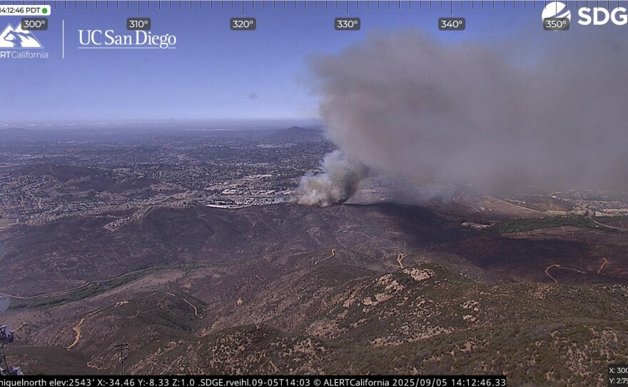 The Lodge Fire burns near Spring Valley in East San Diego County on Sept. 5, 2025.