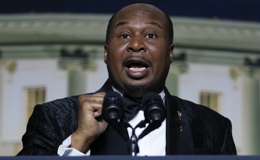 Comedian Roy Wood Jr., takes his turn at the dais as the headliner at the Washington, D.C., event.