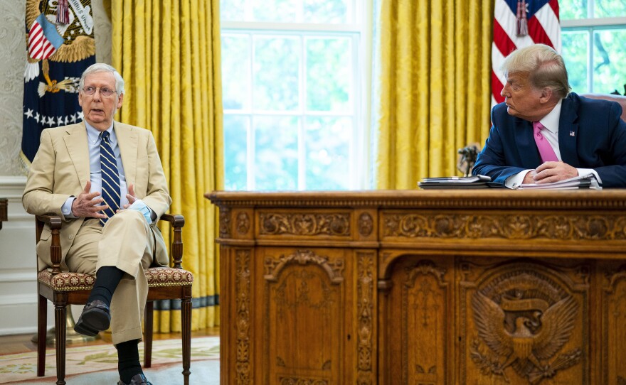 The divide between Republican Senate leader Mitch McConnell and former President Donald Trump, seen here in the Oval Office in July 2020, is a symptom of something that's been brewing since long before the Trump era.