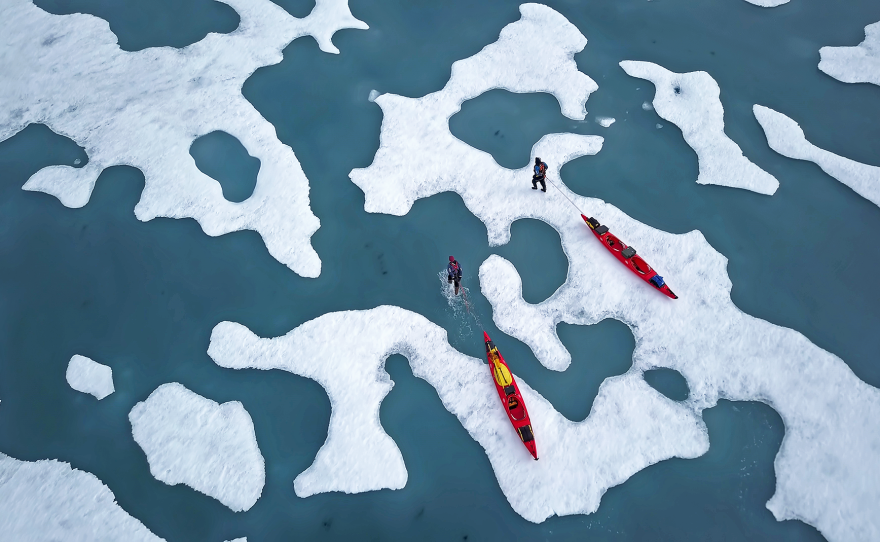 Melt pools. "Beneath the Polar Sun" documents the expedition of a small team of scientists and explorers who become trapped by the sea ice they have come to study, 500 nautical miles from the North Pole.