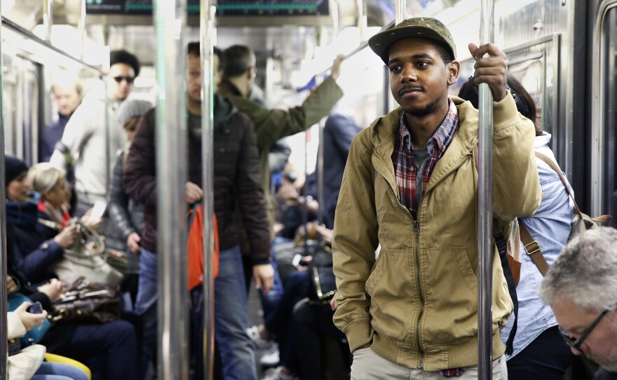 Bonham rides the 6 train from his apartment on the Lower East Side to the NYU recording studio.