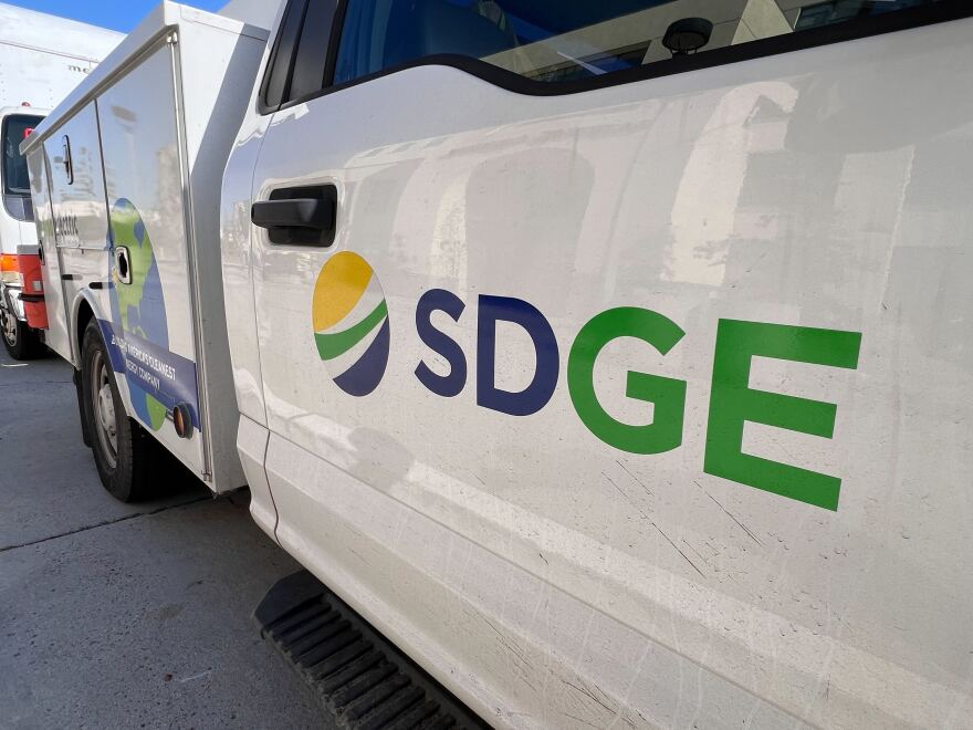 A SDG&E work truck parked on the San Diego State University campus. Jan. 19, 2023.
