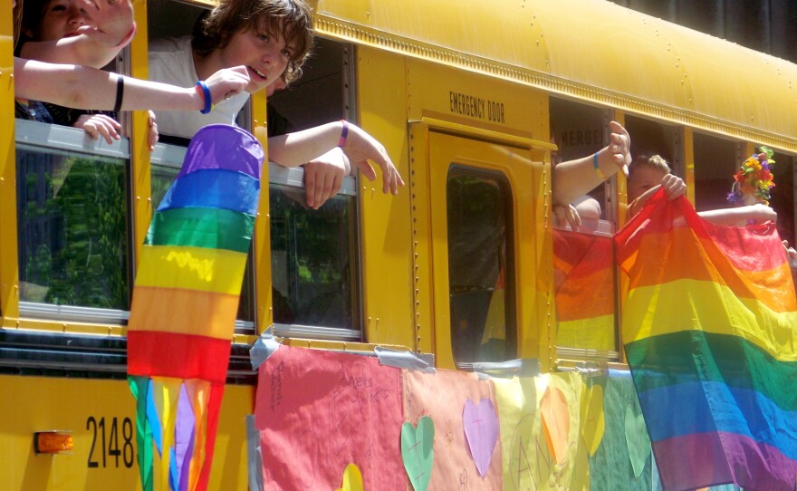 Gay-straight alliance school bus at Seattle Pride, 2008.