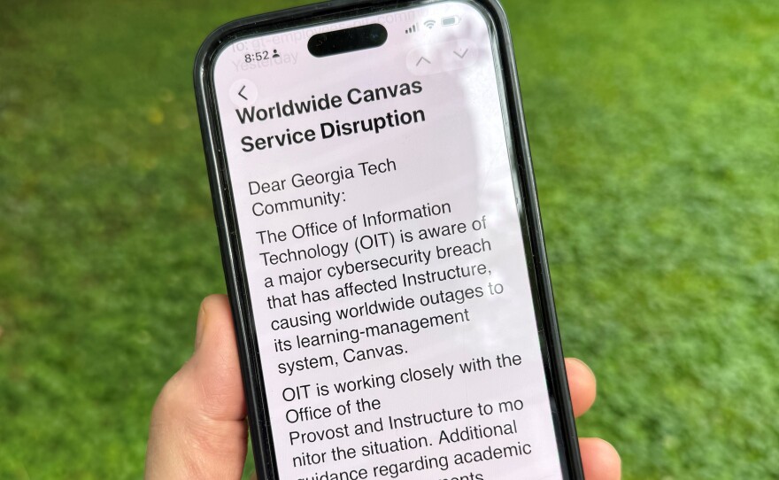 An image of a notice sent by Georgia Tech's information technology department warning users about the Canvas breach on Friday.