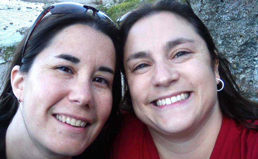 In 2016 Kristy, left, and Dana Dumont attempted to adopt a foster child but were rejected because they were a same-sex couple, according to a lawsuit filed earlier this week.