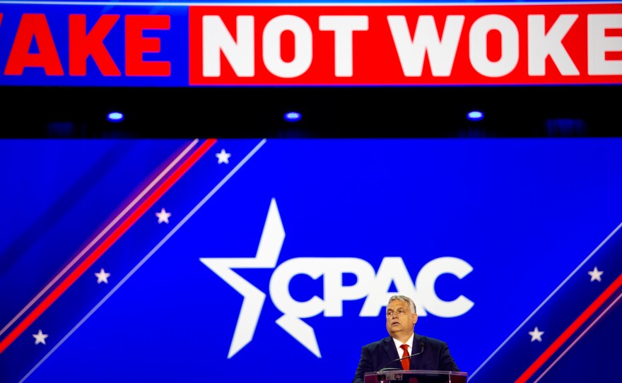 Hungarian Prime Minister Viktor Orban addresses CPAC attendees on Thursday.