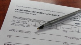An application for employment with the state of California is shown in this undated photograph.