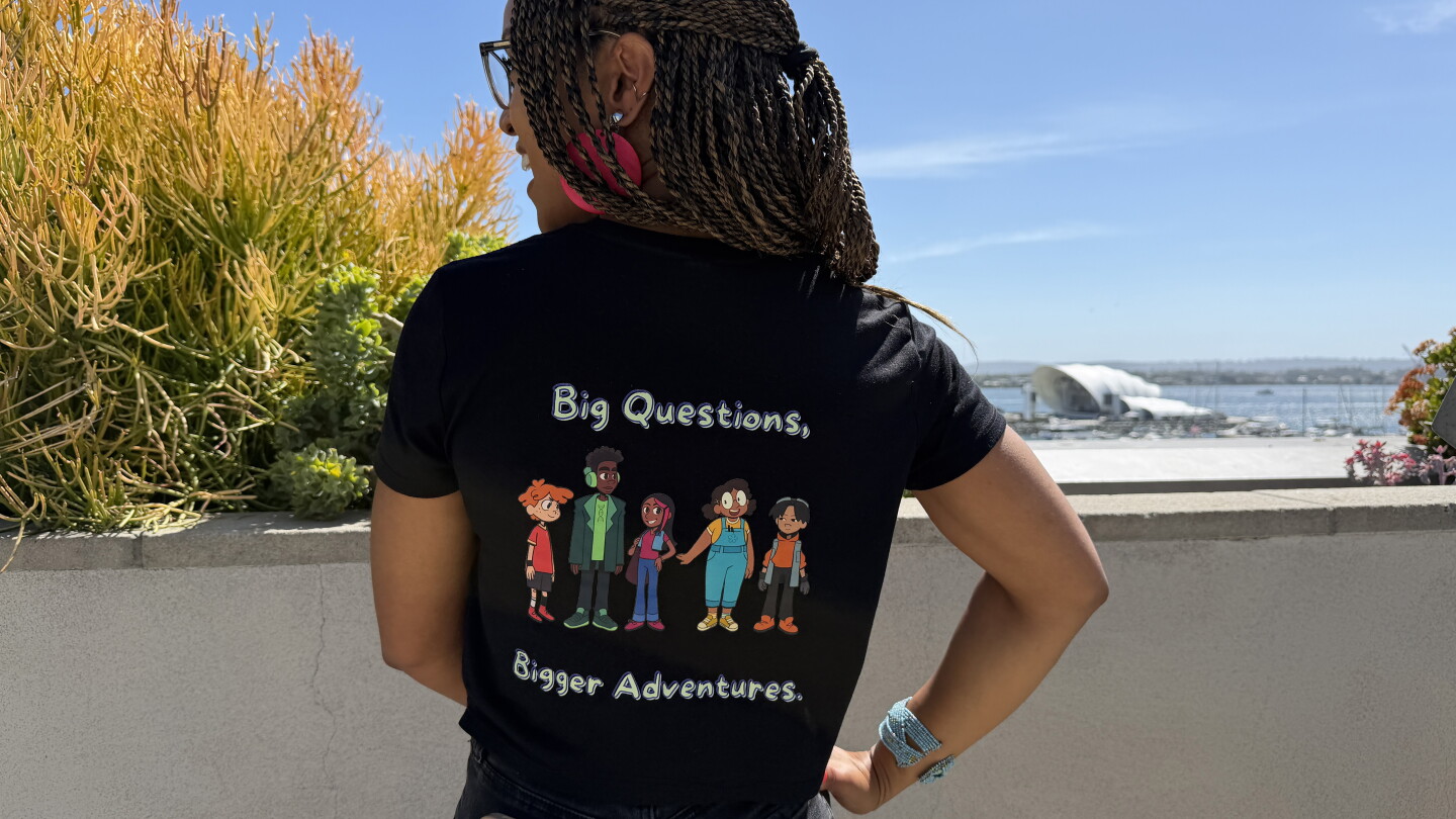 Camille Jones models a t-shirt for "Middle of Everything," an animated series exploring public health issues for middle school students.