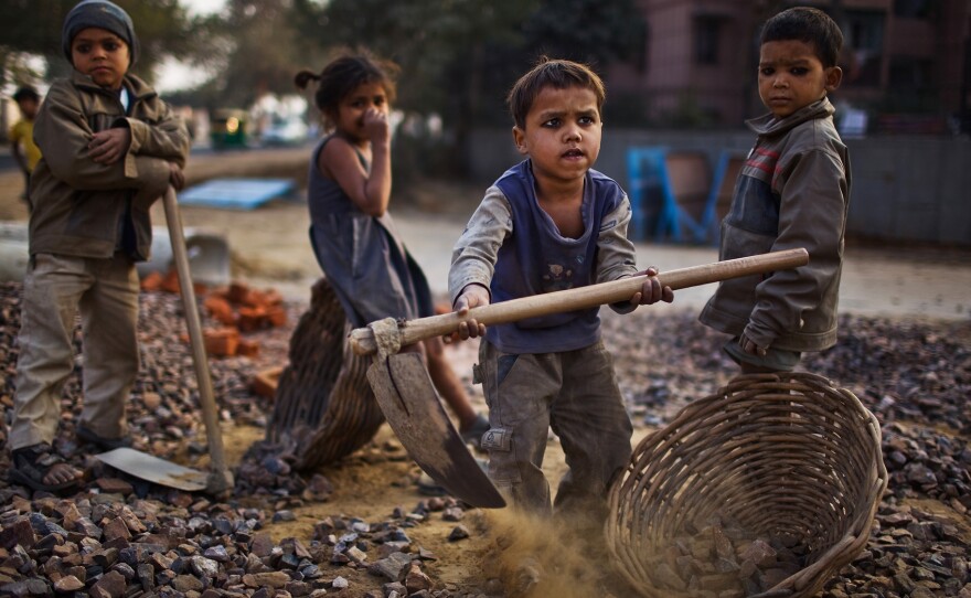 Nobel Laureate Kailash Satyarthi has fought to end child labor in India, where 11 percent of the country's children work. In 2010, these children toiled at a construction site in New Delhi.