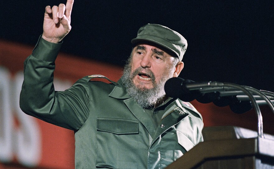 Cuban leader Fidel Castro, speaking at the 30th anniversary of the communist revolution on Jan. 1, 1989, in Havana, Cuba. Castro died Friday at age 90.