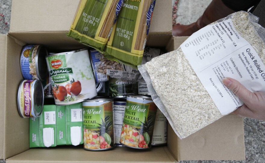 A box of food prepared at a food bank distribution in Petaluma, Calif. is shown in this undated photo.