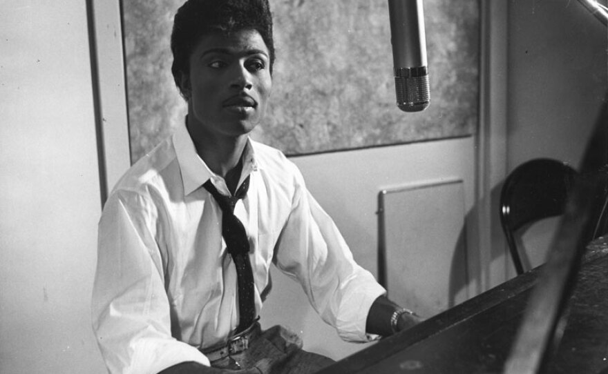 Little Richard in studio with microphone. Little Richard is one of more than 150 artists featured in SOUNDBREAKING.