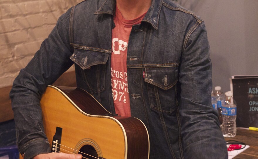 Ethan Hawke, backstage at The Bell House in Brooklyn, N.Y. Later, he would serenade <em>Ask Me Another</em>'s winning contestant.