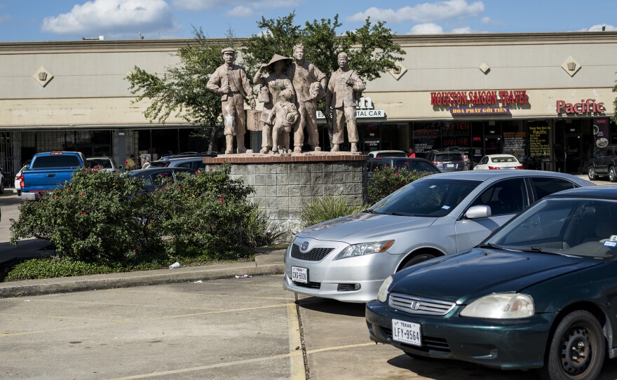 A Vietnam War Memorial at a Vietnamese strip mall in Houston.