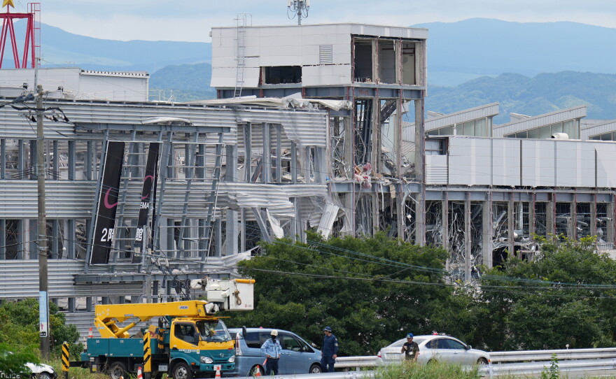 AEON Mall, which was damaged by an explosion following an earthquake, is seen in Kashima, Kumamoto Prefecture, southern Japan, Wednesday, July 29, 2026.