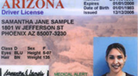 A sample Arizona driver license shown on the AZ Department of Transportation website.