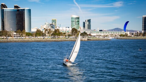 The San Diego Convention Center is seen in the background, March 4, 2018.
