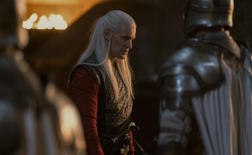 Edgar Winter is coming: Prince Daemon Targaryen (Matt Smith) look on in <em>House of the Dragon</em>.