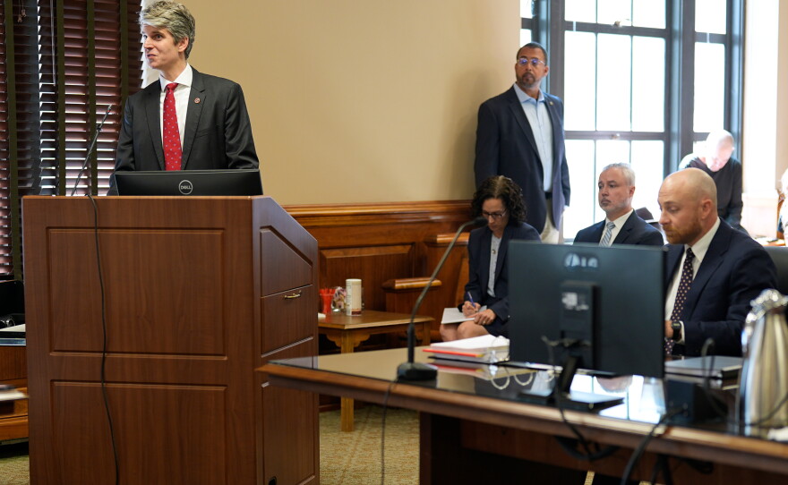 Tennessee Assistant Attorney General John W. Ayers, left, presents arguments during a court hearing, Wednesday, Oct. 7, 2026, in Nashville, Tenn., as attorneys for Christa Pike request the Tennessee Department of Corrections to preserve all evidence related to her failed execution.