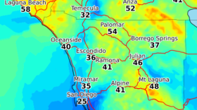 This map of San Diego County shows the latest projected wind speeds for Friday and Saturday, as of Dec. 2, 2016.