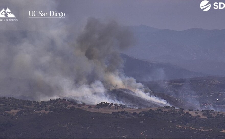 The Rancho Fire burns near Ramona in North County on Oct. 9, 2025. 