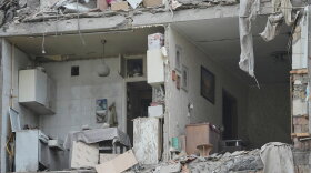 The damaged apartment interior in the ruined apartment building following Russia's missile attack in Kyiv, Ukraine, Monday.