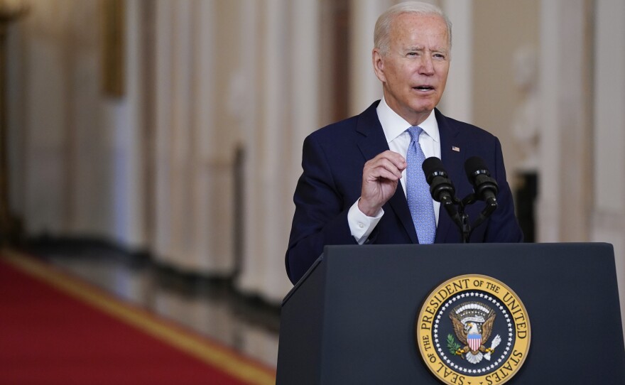 President Joe Biden speaks about the end of the war in Afghanistan at the White House on Aug. 31, 2021.