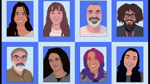 Top row (from left): Danalyn Garcia of Chicago Public Schools, Lucie Lane of Shawnee Mission School District in Kansas, Jeff Carroll of Newport News Public Schools in Virginia and Kaori Anderson-Walker of Boys' Latin of Philadelphia Charter School. Bottom row (from left): Paul Stone of Mt. Diablo Unified School District in California, Diana Swanson of Vail School District in Arizona, Kathleen Tejeda of Alvord Unified School District in California and Emily Ellis of Lexington School District Two in South Carolina.