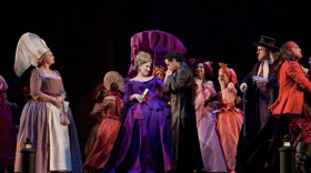 Diana Damrau as Countess Adèle, and Juan Diego Flórez in the title role (center) in Rossini's "Le Comte Ory."