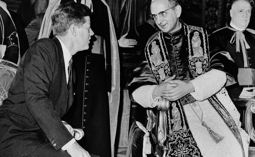 President John F. Kennedy and Pope Paul VI talk at the Vatican in this July 2, 1963 file photo. Kennedy's meeting with Pope Paul VI at the Vatican was historic: the first Roman Catholic president of the United States was seeing the Roman Catholic pontiff only days after his coronation.