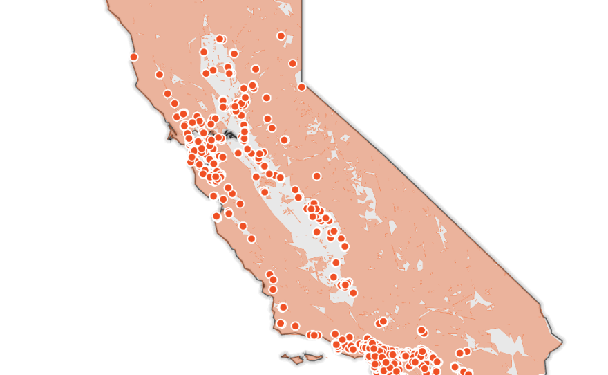 Credit: Lisa Pickoff-White / KQED and Lo Bénichou / CalMatters
Source: Cal Fire’s Fire Hazard Severity Zones, SILVIS lab at the University of Wisconsin Wildland Urban Interface, Natural Earth. California Department of Public Health regulated long-term-care facilities, and and nursing home outbreak data accessed on August 2, 2020.