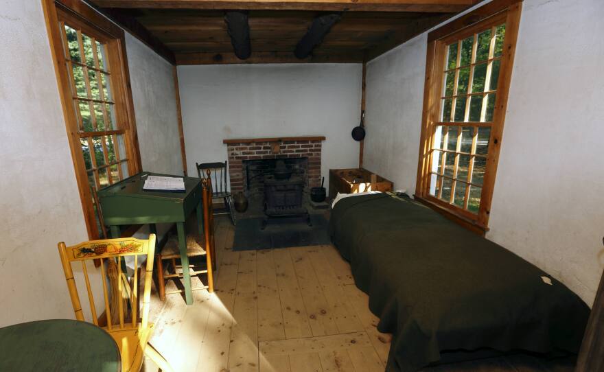 The interior of a replica of Thoreau's cabin on the shores of Walden Pond.
