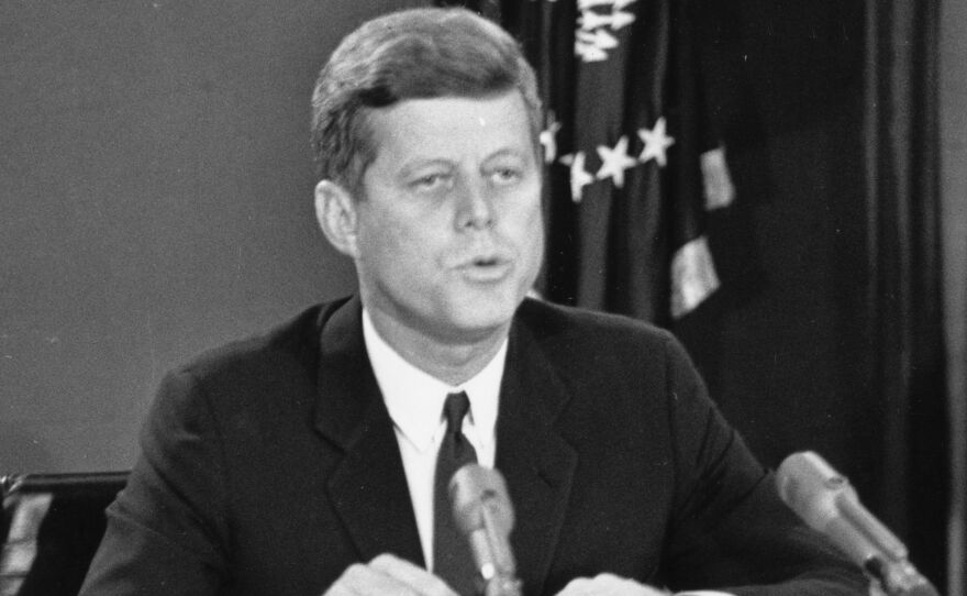 President John F. Kennedy makes his dramatic television broadcast to announce a blockade of Cuba on Oct. 22, 1962.