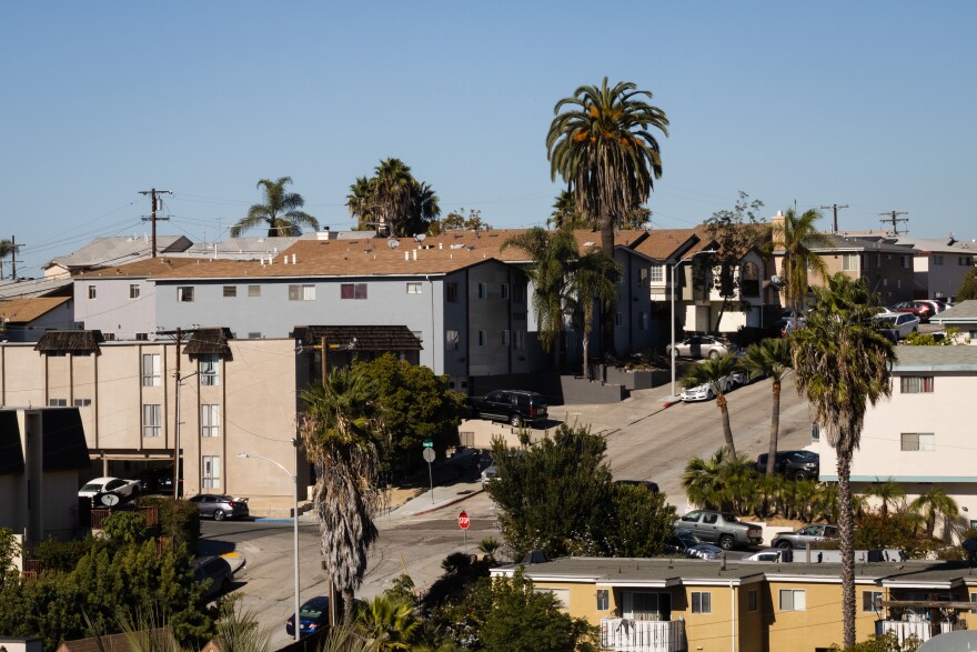 An aerial view of apartments in City Heights. Dec. 1, 2020.