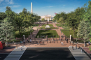 A rendering from the Trump administration's proposal shows what the fencing would look like, when open, looking south toward the White House from H Street.