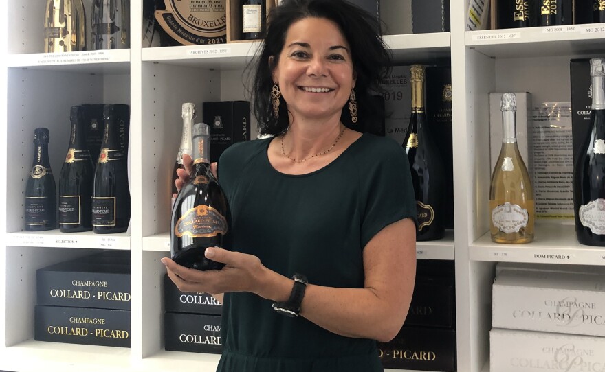 Marie Collard of the champagne house Collard-Picard in her retail shop in Epernay, France. Collard has not yet decided whether to remove the word "champagne" from her labels in order to sell the bubbly in Russia.