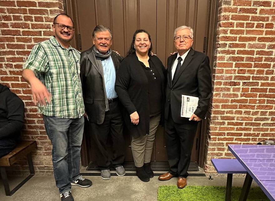 María Rodríguez Santana’s family at an event at the LA Plaza de Cultura y Artes commemorating the 75th anniversary of the plane crash. From left: Michael Rodríguez III, Michael Rodríguez II, Sandra Andrade, Gonzalo Gonzalez.