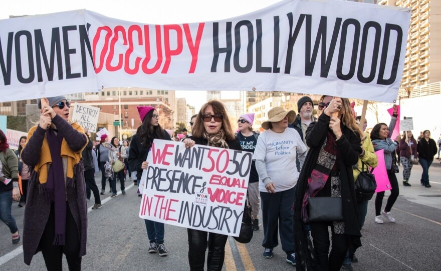 LOS ANGELES, USA - JANUARY 20: People participate in the Women's March rally on January 20, 2018 in Los Angeles, California, United States. (Photo by Morgan Lieberman/Anadolu Agency/Getty Images)